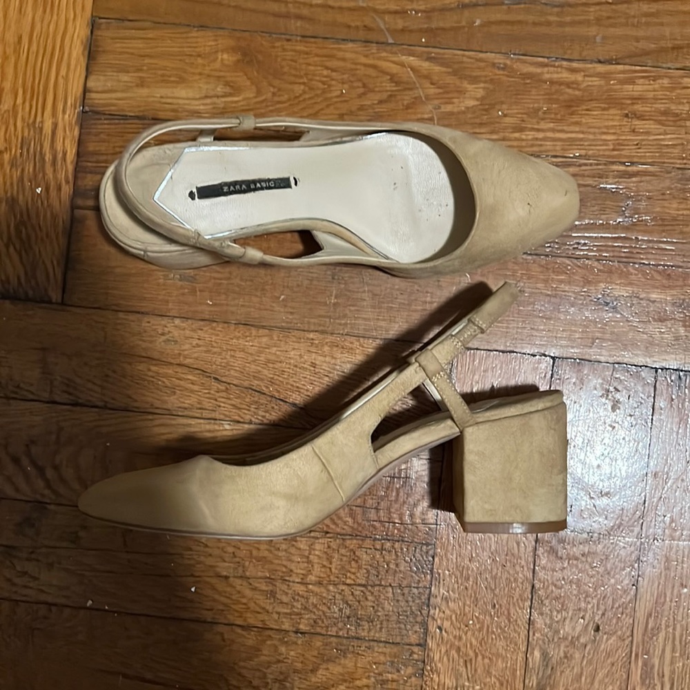 Tan suede Zara sling backs